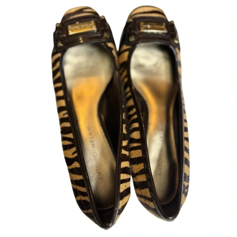 ANTONIO MELANI Brown & Tan Zebra-Print Horse Hair Ballet Flat w/Buckle Size 6 - Picture 8 of 11